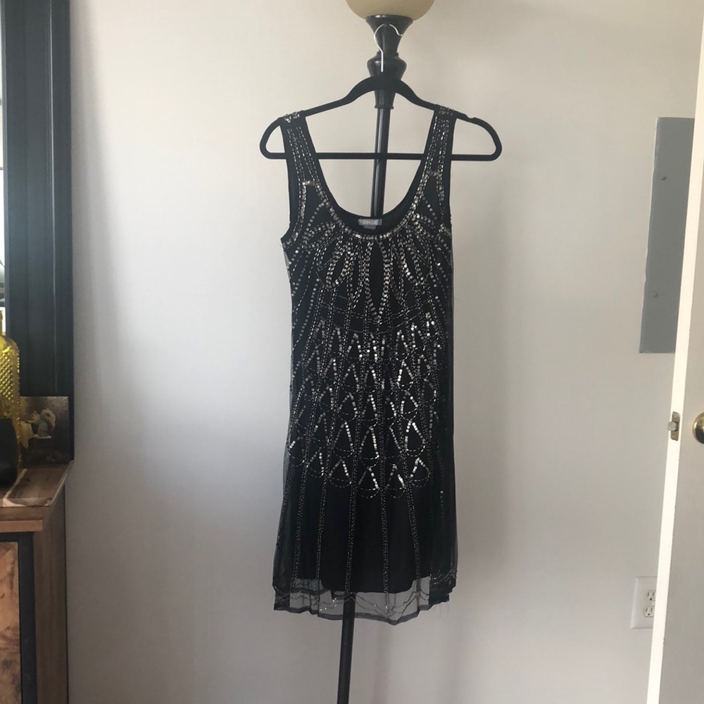Black Sequin Pattern Flapper Dress